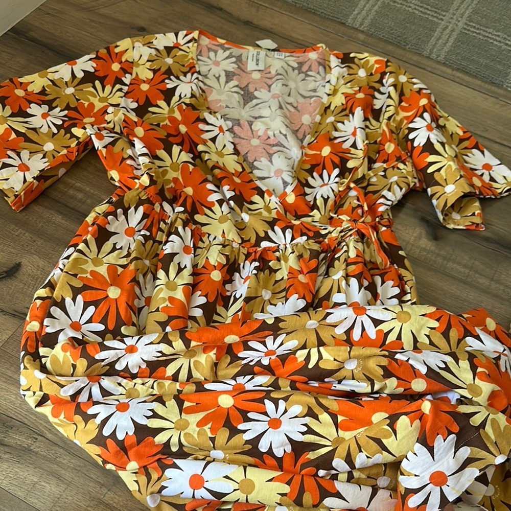 Floral Midi Dress in Orange and White